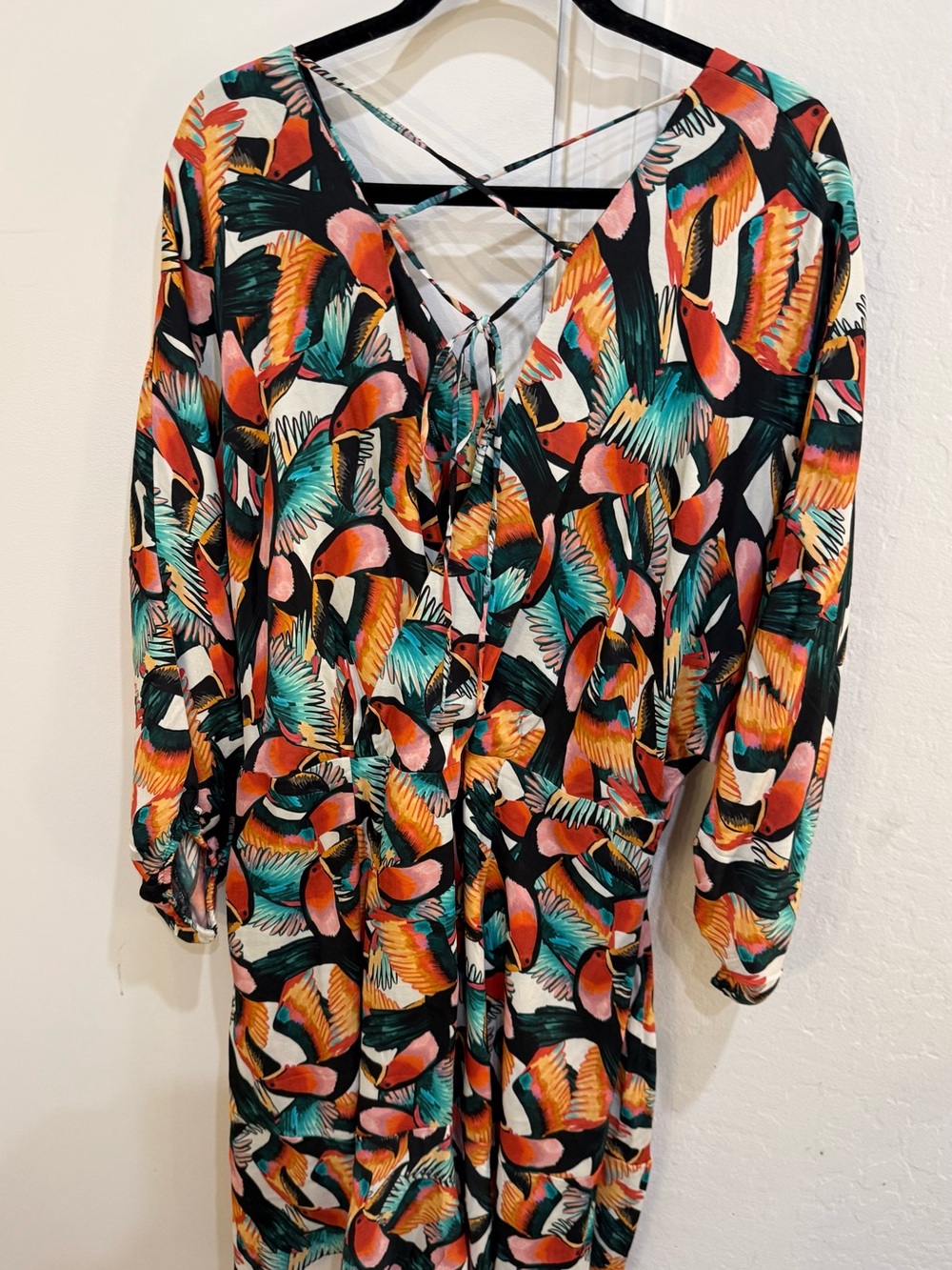Tropical Multi-Color V-Neck Mini Dress - Picture 7 of 7